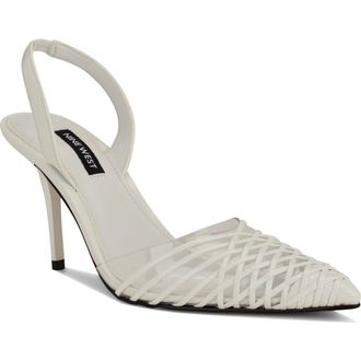 Nine West Pemma Slingback Pointed Cap Toe Pump in White at Nordstrom, Size 10.5