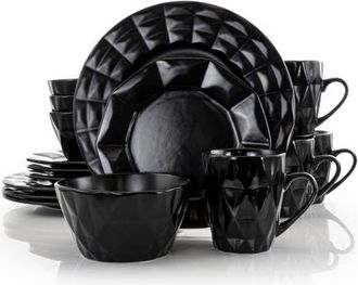 Elama Retro Chic 16-Piece Glazed Dinnerware Set in Black at Nordstrom