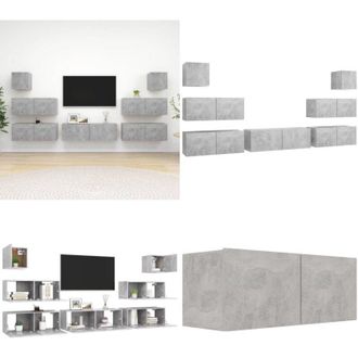 vidaXL Set di Mobili Porta TV 7 pz Grigio Cemento in Legno Multistrato - Armadio TV - Armadietto TV