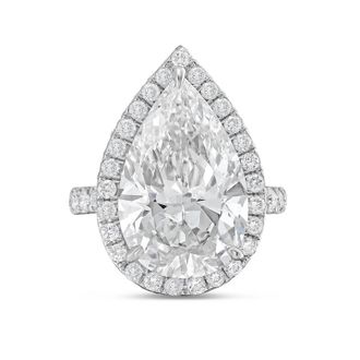 Diana M. Jewels Platinum 6cts pear lab grown diamond halo ring with pave band
