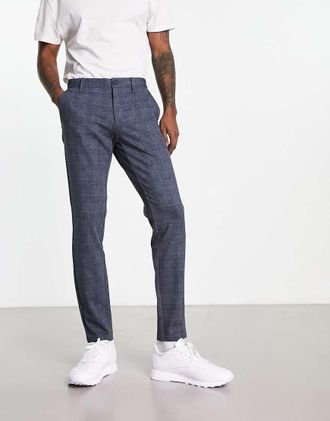 Only & Sons Only & Sons slim fit jersey pants in navy check