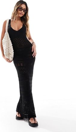 Miss Selfridge crochet maxi dress in black