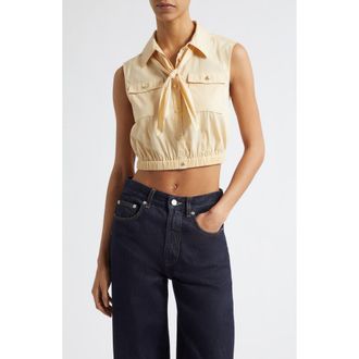 Cinq &agrave; Sept Lou Tie Cotton Blend Top in Almond Cream at Nordstrom, Size Small