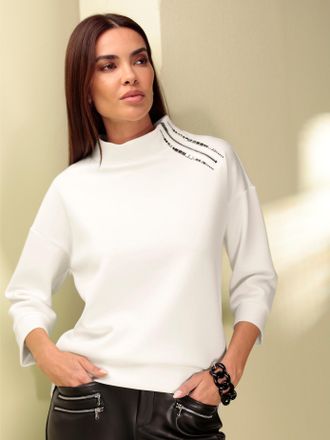 Heine Sweatshirt HEINE, Damen, Gr. 34, beige (ecru), 50% Modal, 44% Polyester, 6% Elasthan, unifarben, Sweatshirts Sweatshirt