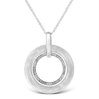House of Brilliance Silver Prong-Set Diamond Accent Satin Finished Double Circle Pendant Necklace in White at Nordstrom