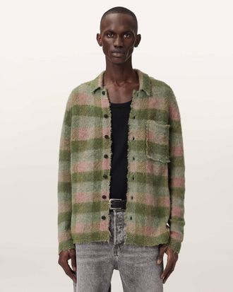 AllSaints Adler Jacquard Plaid Cardigan