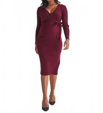 Angel Maternity Wool Knit Maternity Midi Dress In Red