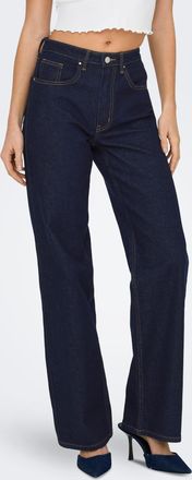 Only High-waist-Jeans ONLY ONLJUICY HW WIDE RINSE DNM MAS763 NOOS, Damen, Gr. 27, L&auml;nge 32, dunkelblau denim, Denim/Jeans, Obermaterial: 99% Baumwolle, 1% 