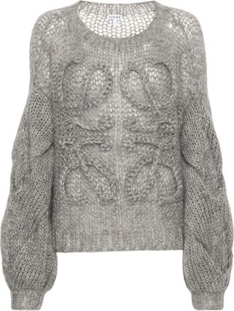 Loewe logo-embroidered open-knit jumper - Grigio