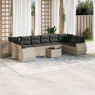 vidaXL Set De Sof&aacute;s De Jard&iacute;n 11 Pzas Y Cojines Rat&aacute;n Sint&eacute;tico Gris Vidaxl