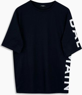Balmain Mens Mens Black Balmain Logo Printed Oversize T-Shirt - Size: 36