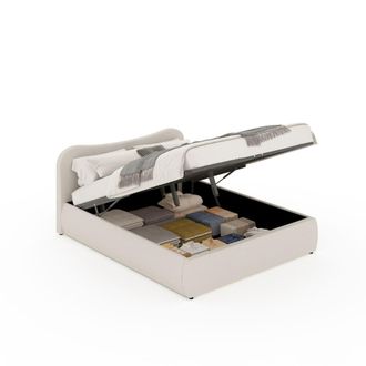 Concept Usine Cama con canap&eacute; abatible 140 x 190 cm dise&ntilde;o redondeado terciopelo bei