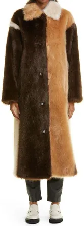 Stand Studio Jessie Colorblock Faux Fur Coat in Brown/Beige Stripe at Nordstrom, Size 2 Us