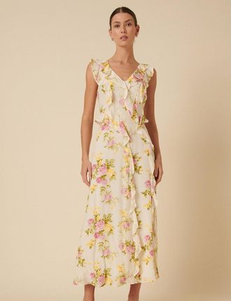 Nobody's Child White Floral Frill Viola Midi Dress