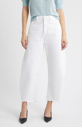 Frame Denim The Bubble Frayed High Waist Crop Barrel Jeans in White New Fray at Nordstrom, Size 32