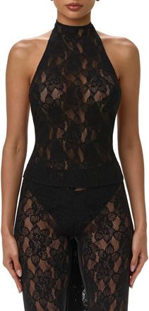 Naked Wardrobe Lace Halter Top in Black at Nordstrom, Size X-Large