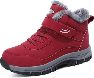 Generic Mens And Womens Ankle Boots Waterproof Snow Shoes With Fur Lining Outdoor Walking Shoes For Hiking Winter Sneakers(Rosso,4.5 UK)