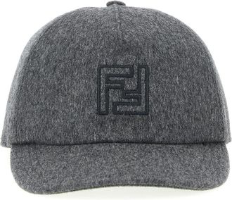 Fendi Grey Embroidered Logo Baseball Hat