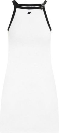Courrèges Buckle Contrast White Black Cotton Mini Dress