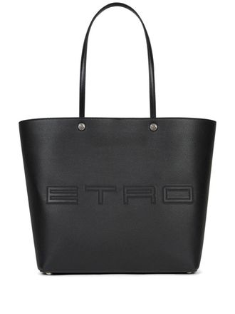 ETRO ブラックファーとエンボスレザー コンビ トートバッグ