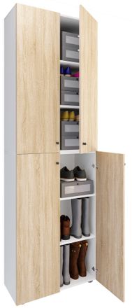 ebuy24 Vcm Xl Madera Gran Gabinete De Zapatos Estante De Zapatos Grandes Botas Muebles De Piso Lona 6 Compartimientos Puertas De Torneado (blanco / Roble Son