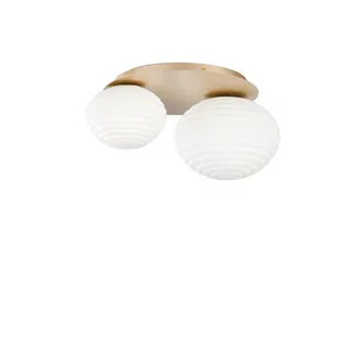 Luce-Ambiente-Design plaf&oacute;n Ripple en Metal Oro Con Dos Difusores en Vidrio Blanco