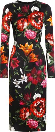 Dolce & Gabbana Abito midi con stampa a fiori - Nero
