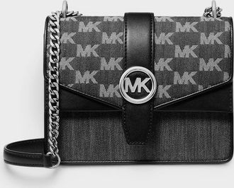 Michael Kors Womens Greenwich Small Logo Jacquard Denim Crossbody Bag Black Noir - Size: O/S