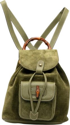 Gucci Zaino in pelle scamosciata con manico in bamb&ugrave; XX secolo - Verde