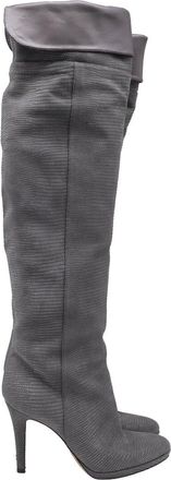 Jimmy Choo London Womens Lizard-Embossed Suede Knee-High Boot (Authentic Pre-Loved)