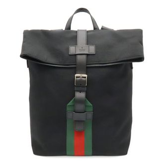 Gucci Black Green Red Color Canvas Backpack (Pre-Owned)