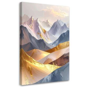 Feeby Cuadro En Lienzo, Abstracci&oacute;n De Estilo Boho. Monta&ntilde;as En Tonos Rosa Y Dorado., 70x100