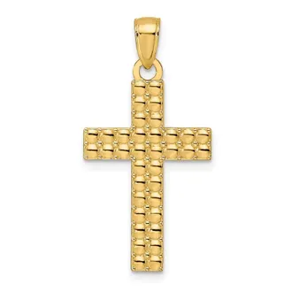 Diamond2Deal 14k Yellow Gold Polished & Textured Cross Pendant
