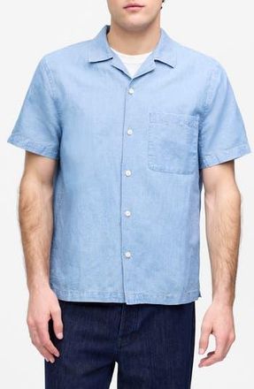 Madewell Chambray Short Sleeve Button-Up Shirt in Cotton-Linen Blend in Faulk Wash at Nordstrom Rack, Size Xx-Large