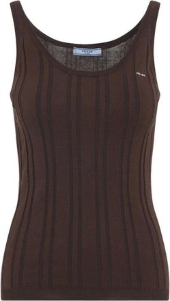 Prada Tops, Dames, Bruin, S, Tabacco Ribbed Knit Tank Top