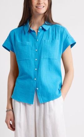Caslon Cotton Gauze Button-Up Shirt in Blue Fountain at Nordstrom Rack, Size X-Small
