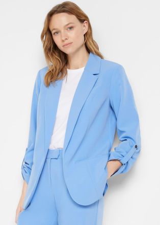Bonprix Jackenblazer BONPRIX Blazer, Damen, Gr. 36, mittelblau, Web, Obermaterial: 90% Polyester, 10% Elasthan. Futter: 100% Polyester, oversize normal, mit R