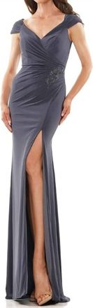 Colors Dress Cap Sleeve Jersey Gown In Grey