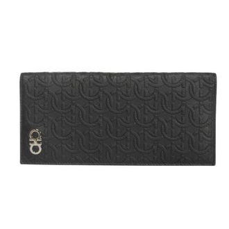 Ferragamo Gancini Black Leather Long Wallet (Bi-Fold) (Pre-Owned)