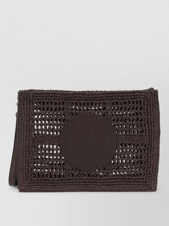 Tory Burch woven clutch bag featuring wrist strap