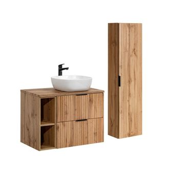 Petits Meubles Set mueble lavabo 2 nichos y columna estratificado marr&oacute;n