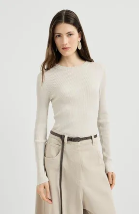 Brunello Cucinelli Sparkling cashmere and silk rib knit lightweight sweater in Milk at Nordstrom, Size Xxx-Large