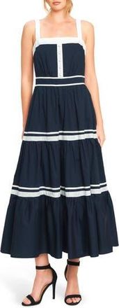 Flying Tomato Two Tone Sleeveless Tiered Maxi Dress in Navy/White at Nordstrom Rack, Size Medium