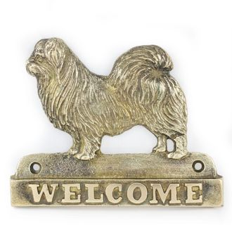 OEM Spaniel Tibetano: Cartel Para Puerta Con Un Perro, Placa De Bienvenida De Lat&oacute;n, Cartel &Uacute;nico Con La Palabra Bienvenido De Art-dog