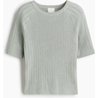 H&M Rib-knit T-shirt in Light Gray at Nordstrom, Size Xx-Small