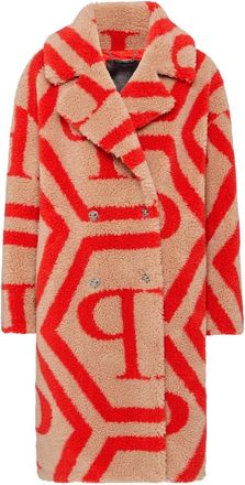 Philipp Plein Eco Fur Lange Jas Monogram - Dames - Mantel - Beige - L - Polyester - Jassen