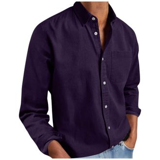 Generic Mens Summer Shirts Long Sleeve Purple Mens Formal Shirts Plain Long Sleeve Button Down Lapel Classic Shirt Regular Fit Casual Fashion Business Work Of