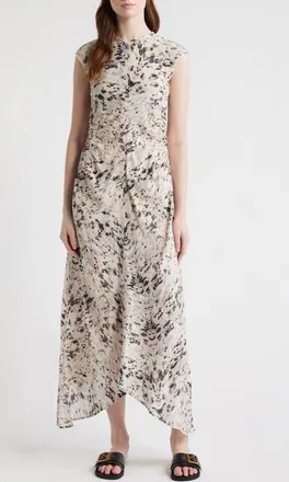 AllSaints Noor Abstract Print Ruched Dress in Canter Ecru White at Nordstrom, Size 10 Us