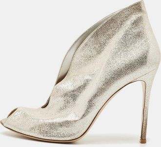 Gianvito Rossi Silver Suede Peep Toe Ankle Booties