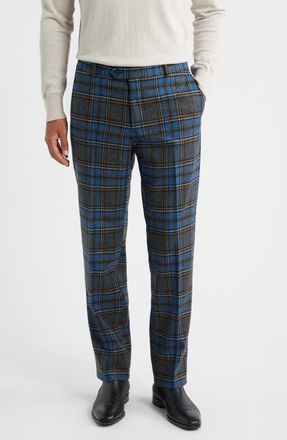 Berle Plaid Wool Blend Flannel Dress Pants in Charcoal Grey at Nordstrom, Size 36